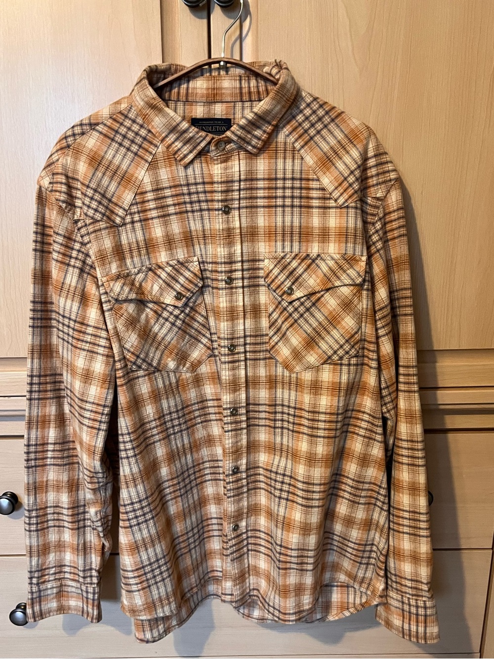Pendleton Men's Tan Plaid Button-Up Flannel Shirt, XL
